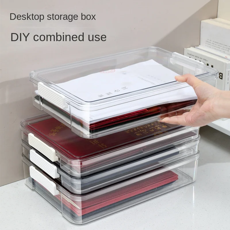 Acrylic Transparent Desktop Paper Storage Box A4 File Document Exam Paper Organizer Household Dust Proof Card Holder Case photo 4