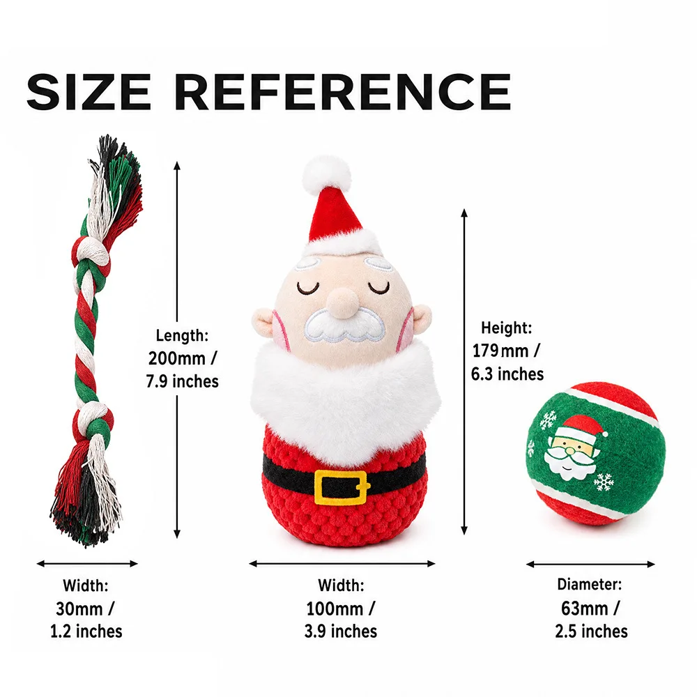 Christmas Dog Toy Set Squeaky Rope Chew Toys for Puppy Pet Teeth Cleaning Play Balls Holiday Gift for Small Medium Large Dogs photo 3