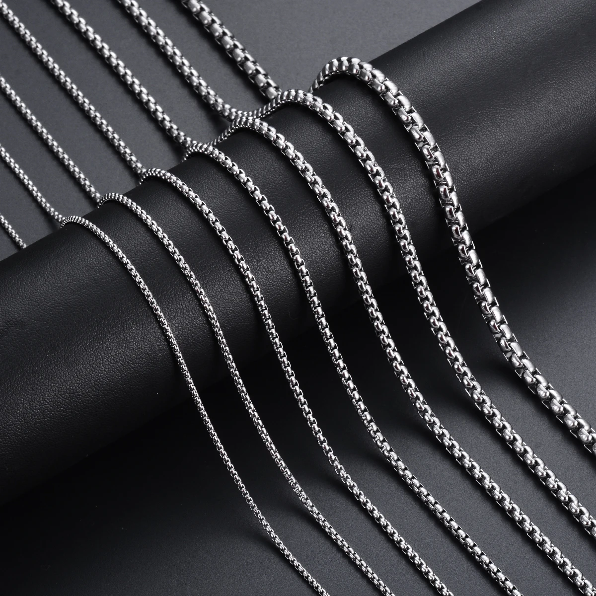 1Pc Stainless Steel Square Rolo Stainless Steel Chain Necklace Round Box Necklace Men Women Width 2mm-5mm photo 2