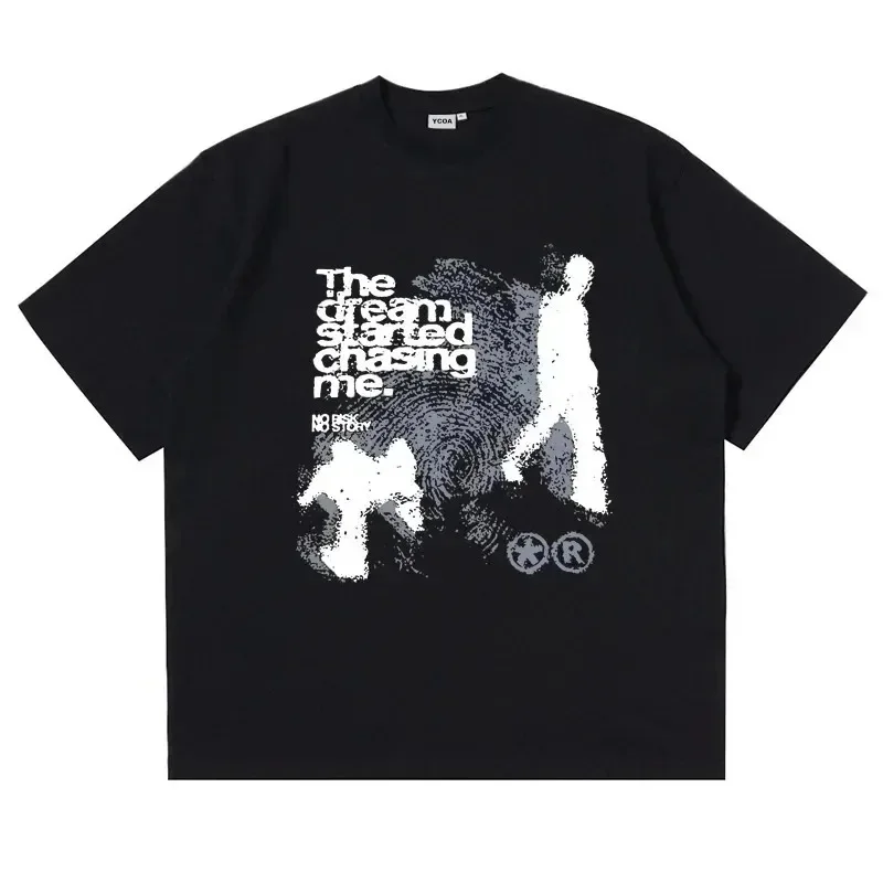 Men Tshirt Cotton Short Sleeve Shadow Print Y2k Top Tees Harajuku Streetwear Vintage Graphic Korean Aesthetic Clothing photo 2