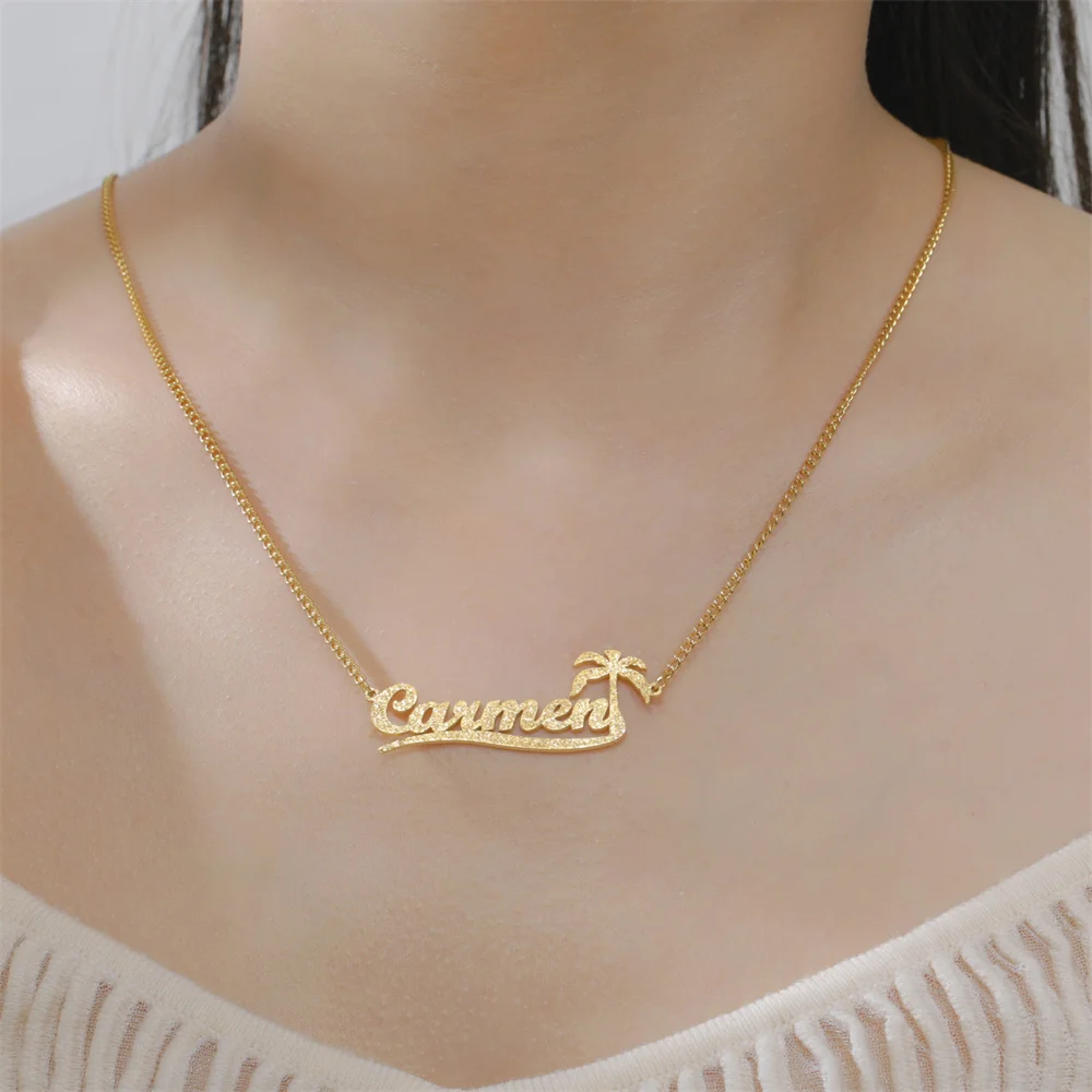 My Shape Custom Name Sparkling Necklaces Stainless Steel Customized Bling Frosted Pendants Personalized Name Chain Jewelry Gifts photo 5