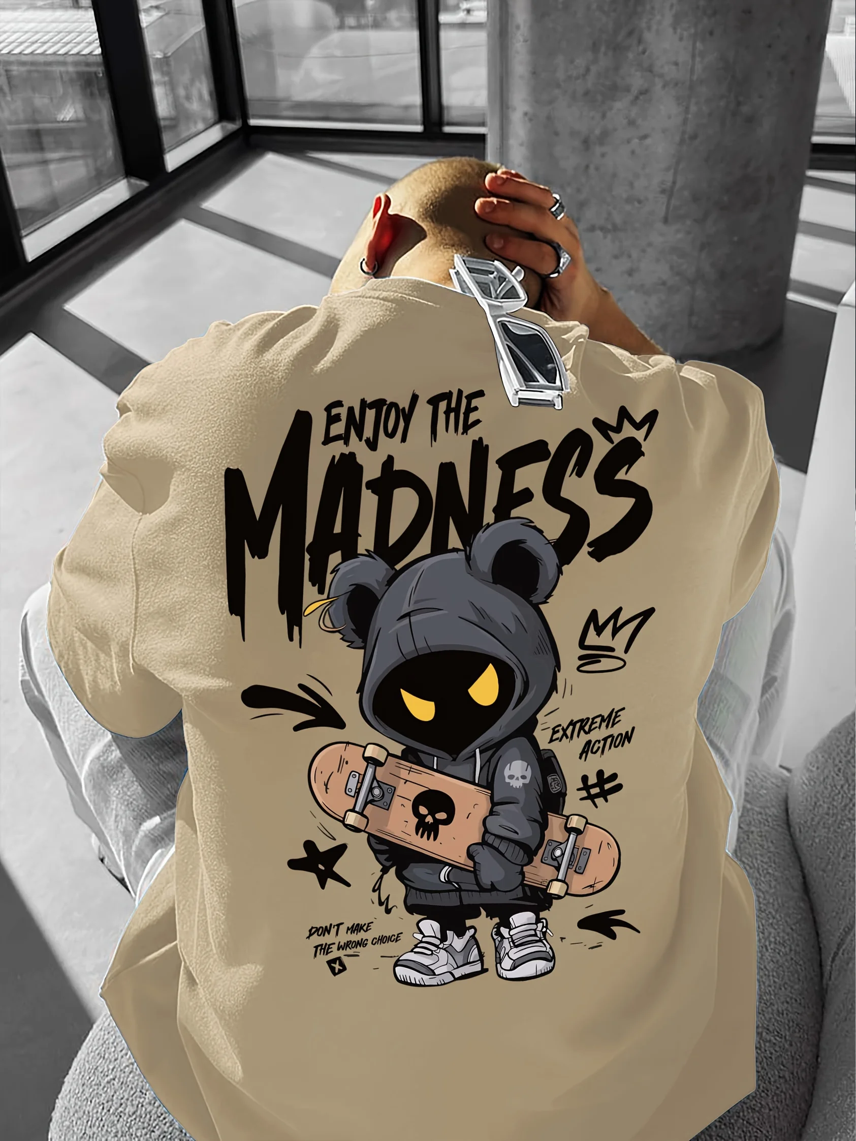 Hot selling fashionable men's cartoon letter printed comfortable and breathable round neck T-shirt outdoor street style top photo 4