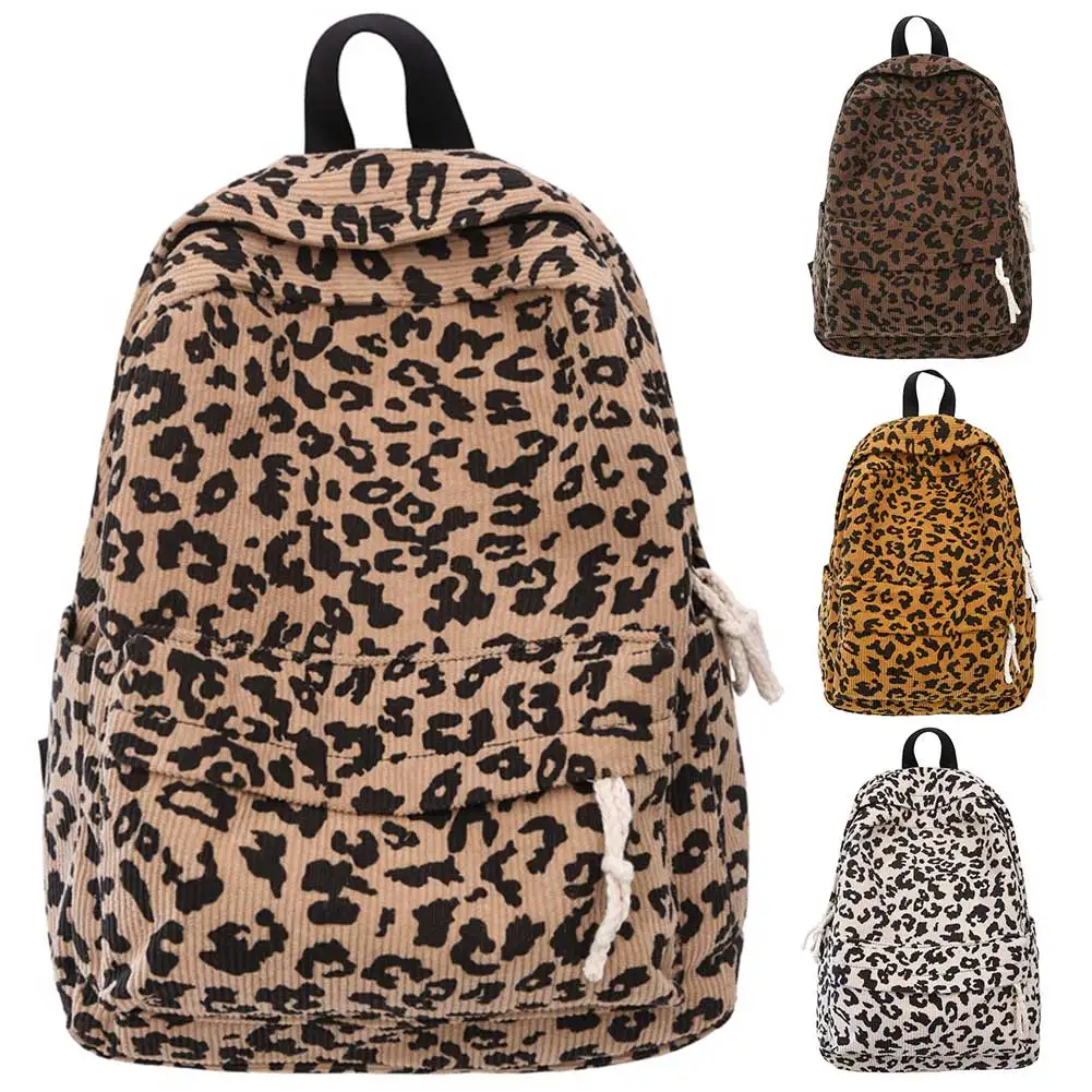 Leopard Print Pattern Backpack Corduroy Teenagers School Bag Large Capacity Casual Laptop Backpack Travel Bookbag Backpack photo 6
