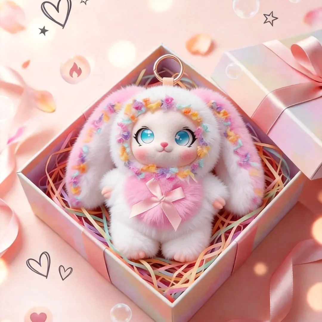 Cute and colorful Plush Rabbit doll; Children's Plush Animal Rabbit doll; Long-Eared Cute Rabbit Lace-Trimmed Plush doll Pendant photo 1