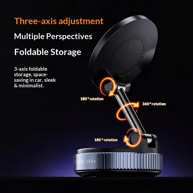 Vacuum Adsorption Magnetic Car Phone Holder 360° Rotatable Foldable Dashboard Phone Mount Strong Suction photo 3
