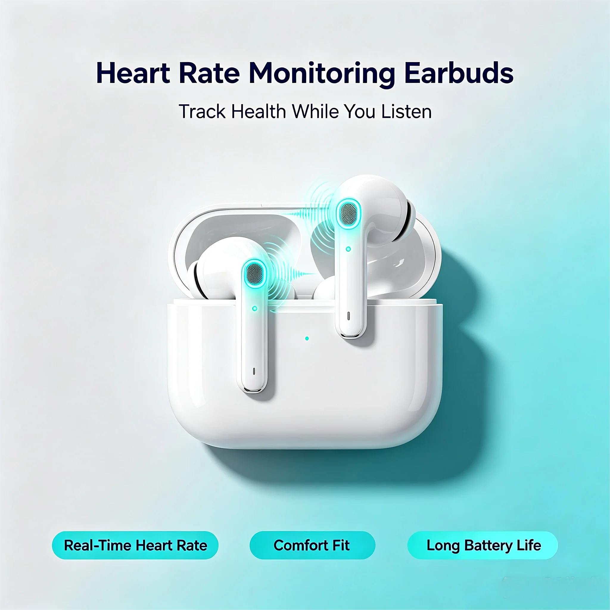 ZZLOVE Wireless Heart Rate Monitor TWS Earbuds Noise Cancelling Bluetooth Sport Earphones Charging Case photo 1