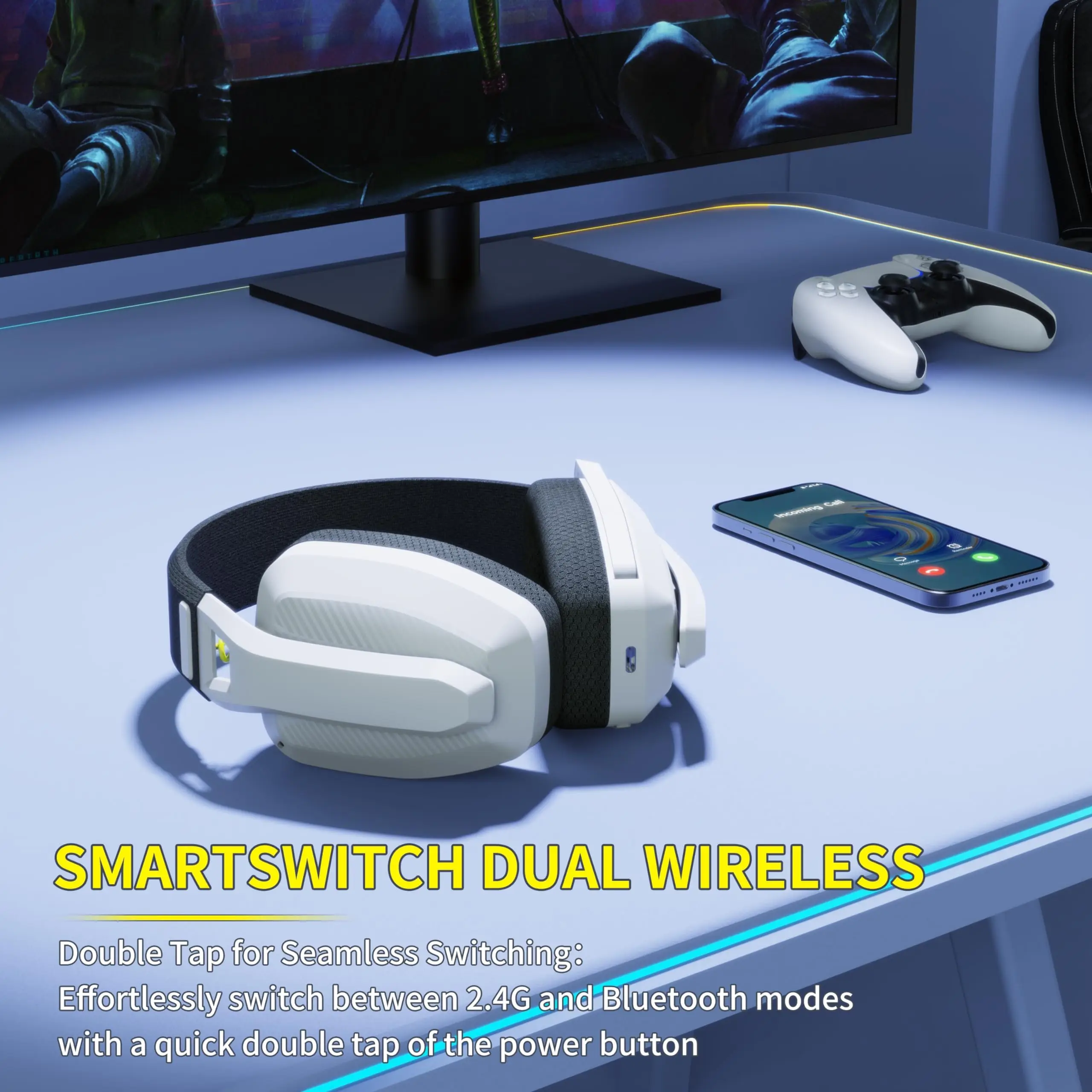 BINNUNE BW06 Bluetooth Headsets Gamer with Mic for PS5 PS4 PC Mac Playstation Wireless 2.4GHz Gaming Headphone with Microphone photo 2