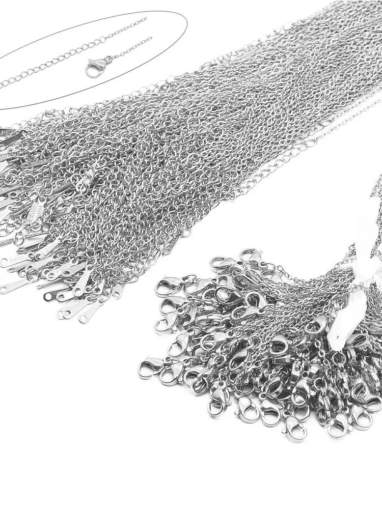 100pcs/Lot Bulk Wholesale 304 Stainless Steel Cable Link Rolo Chain Necklace Gold Color 45-50cm for DIY Jewelry Making Women photo 1