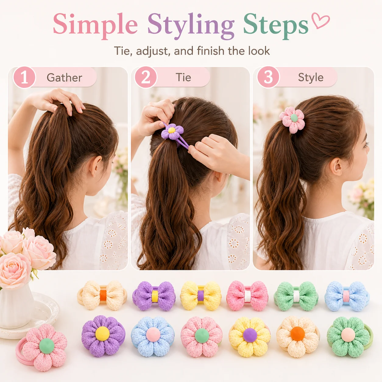 12PCS New Cut Hair Ties Princess Sweet Flower Bow Girls Women Elastic Hair Bands Hair Accessories Headwear Scrunchies 2030 photo 5