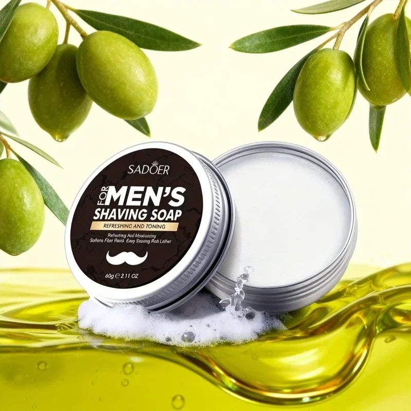 60g Mens Grooming Shaving Soap Bar Gentle Shaving Cream Rich Foam for Manual Razor Soften Beard Refreshing Toning Beard Care photo 2