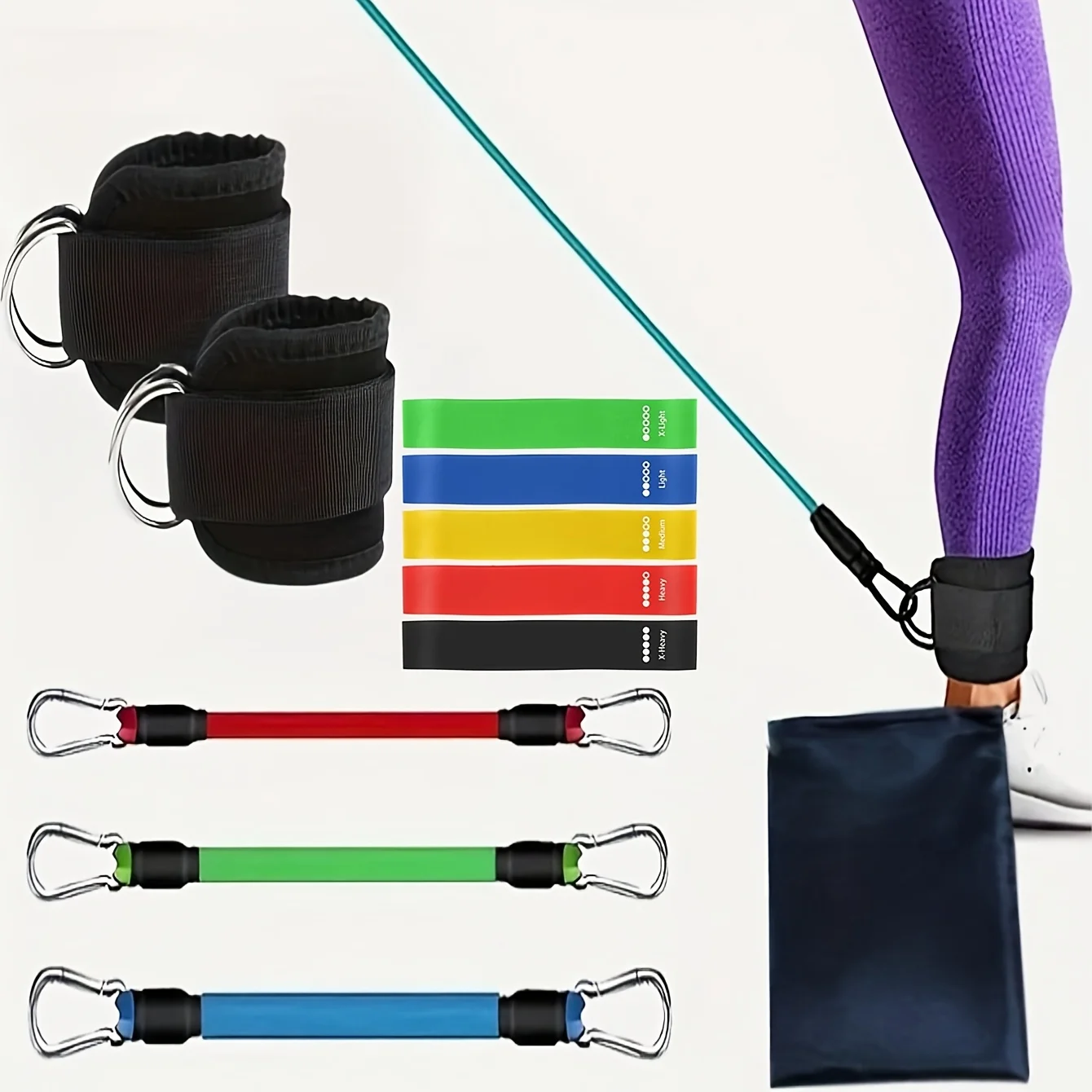 11pcs Home Gym Leg & Hip Toning System - Resistance Bands & Ankle/Thigh Trainer Set with Adjustable Tension Levels photo 3
