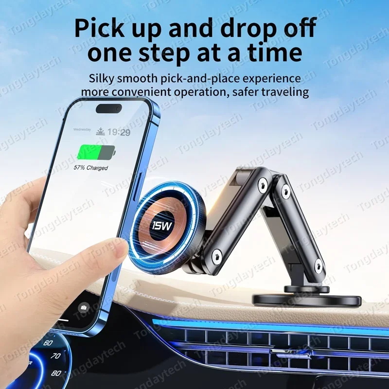 15W Car Magnetic Wireless Charger Holder 360 Rotation Metal Adjustable Angle in Car Stand For Iphone 15 14 13 12 Pro Max Samsung photo 3