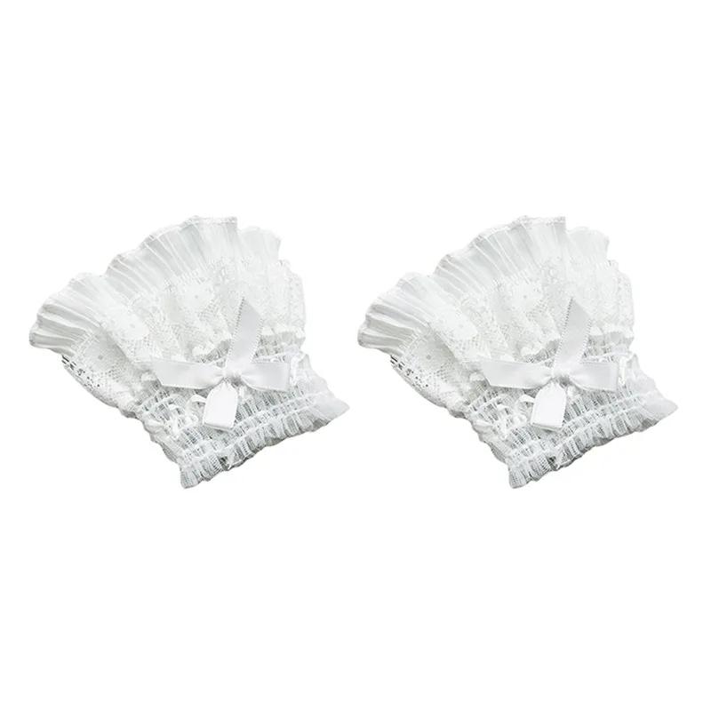 Gothic Lolita Hand Wrist Cuffs Bowknot LaceTrim Maid Cosplay Accessories For Women Girl Party photo 2