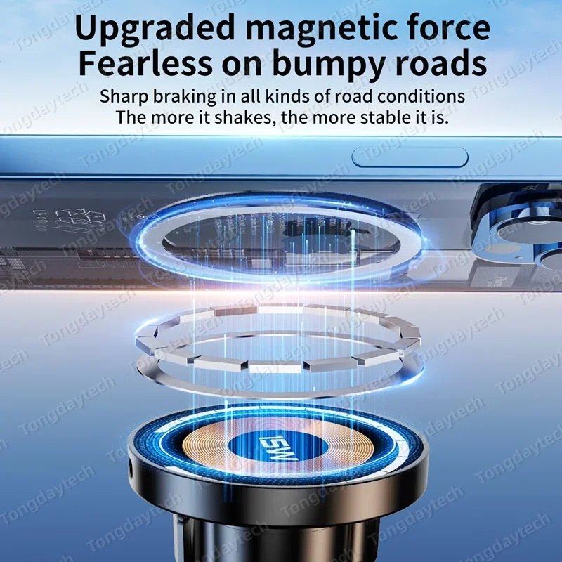 15W Car Magnetic Wireless Charger Holder 360 Rotation Metal Adjustable Angle in Car Stand For Iphone 15 14 13 12 Pro Max Samsung photo 6