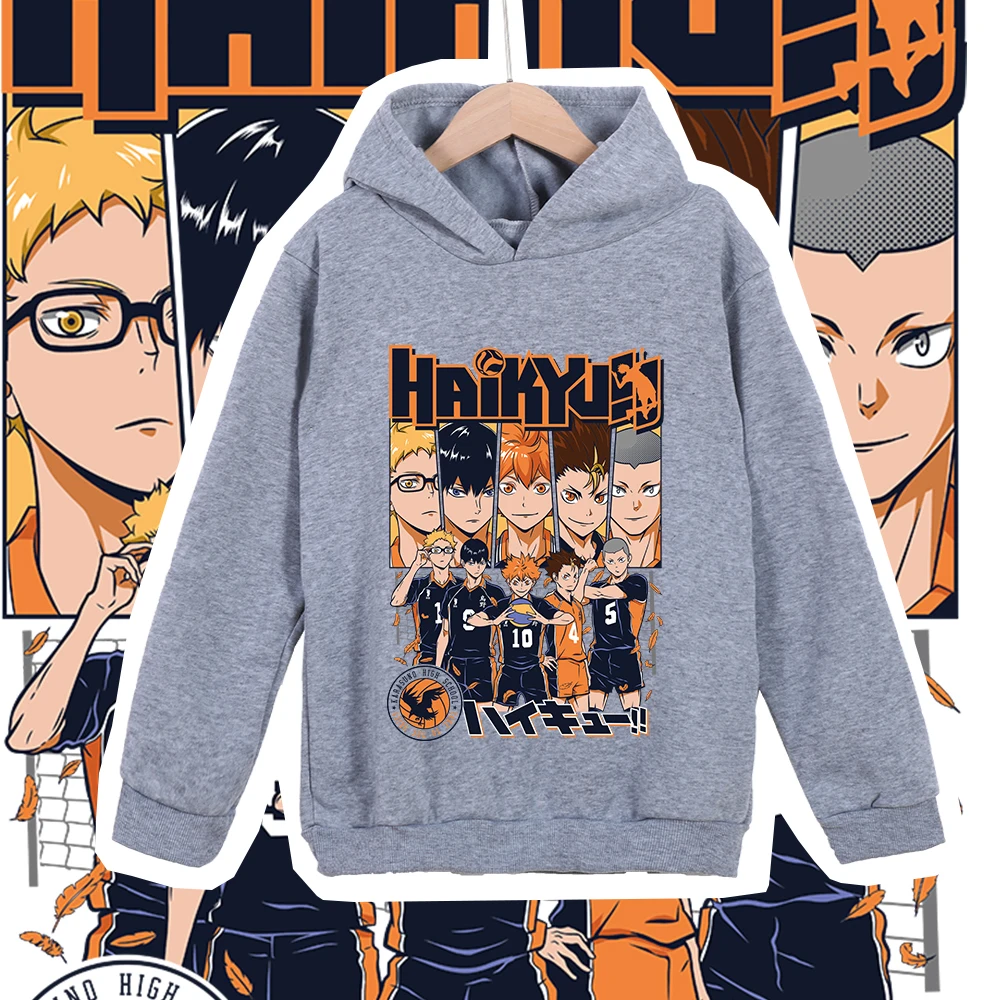 Haikyu Characters Print Kids Cotton Hoodie Anime Clothing Unisex Boys Girls Casual Sweatshirt for Children Cosplay Costume photo 5