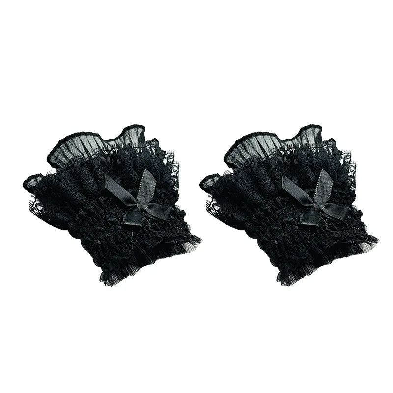Gothic Lolita Hand Wrist Cuffs Bowknot LaceTrim Maid Cosplay Accessories For Women Girl Party photo 1