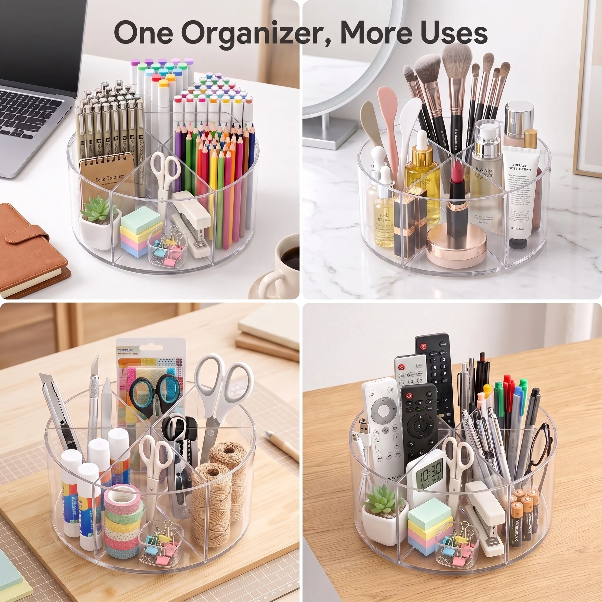 2pcs Clear Acrylic 360° Rotating Desk Organizer - Multi-Purpose Spinning Pen Holder & Makeup Carousel for Office Supplies, Vanity Table, Craft Studio, and Family Room Storage photo 6