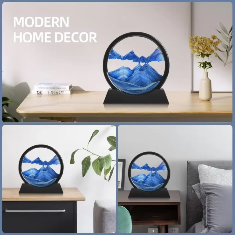3D Hourglass Quicksand Moving Sand Art Picture Round Glass Deep Sea Sandscape Craft Flowing Painting Home Office Work Decor photo 6