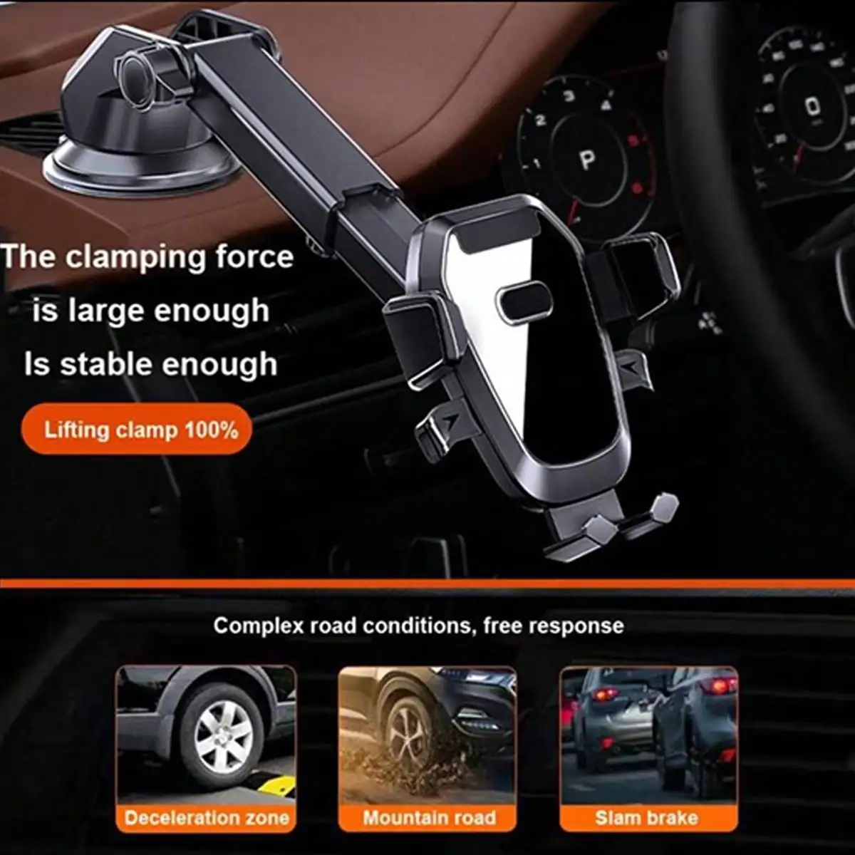 1Pc Suction Cup Car Phone Holder, Suction Mount Smartphone & Tablet Car Bracket, Fits Dashboard & Windshield, With Retractable A photo 2