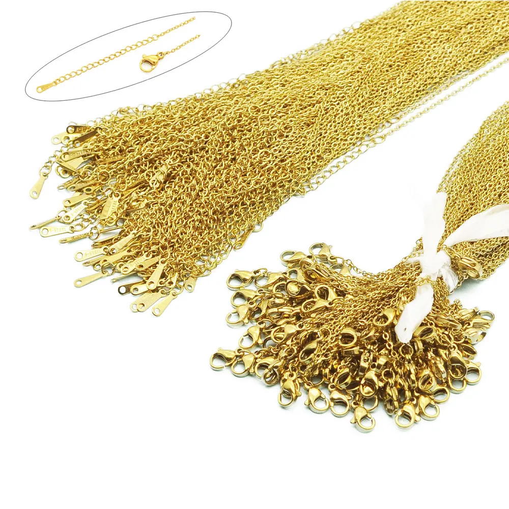 100pcs/Lot Bulk Wholesale 304 Stainless Steel Cable Link Rolo Chain Necklace Gold Color 45-50cm for DIY Jewelry Making Women photo 5