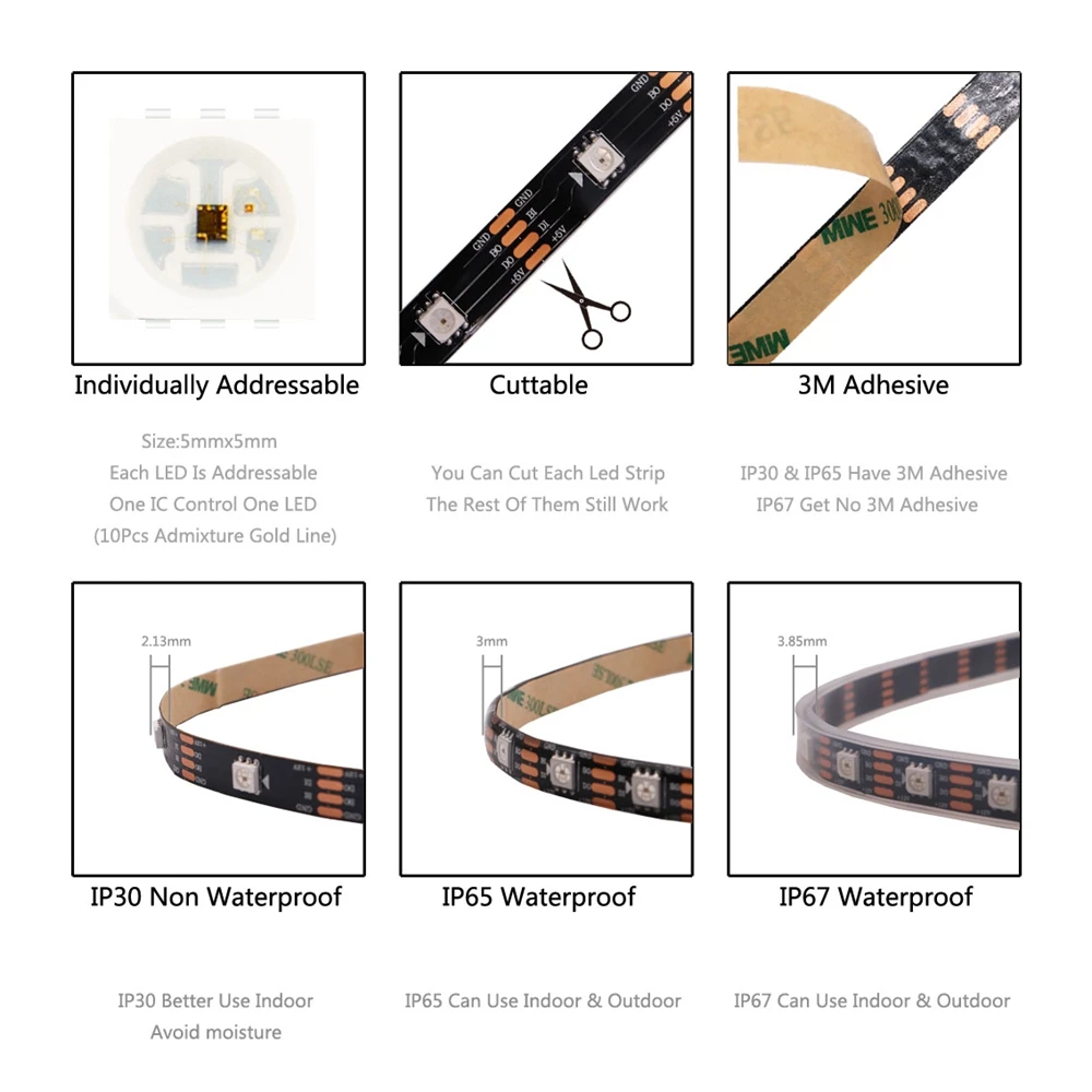 DC12V WS2815 5050 Smart RGB Pixels LED Strip DC5V WS2812B Individually Addressable IC 30/60/74/96/144/Leds/M WS2812 Tape Light photo 3