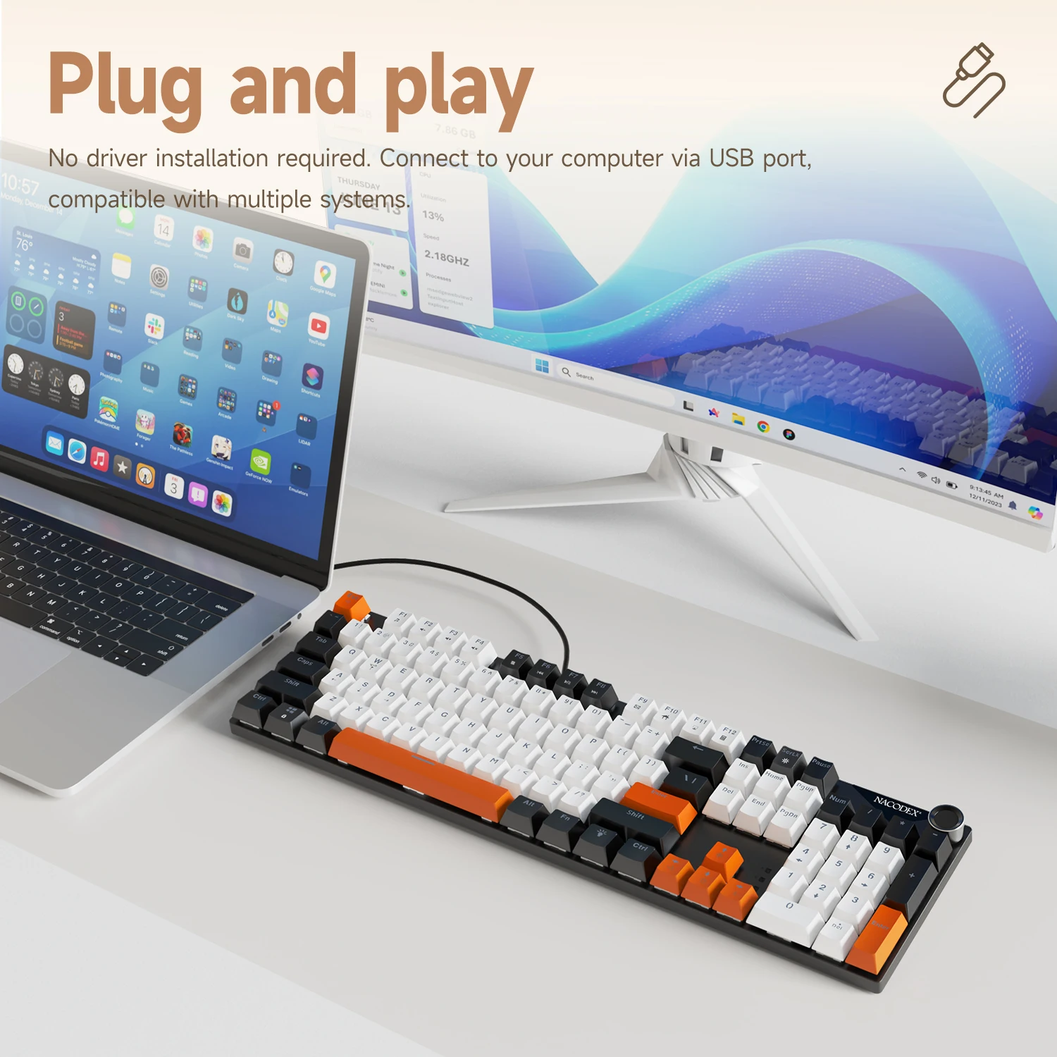 AJAZZ NK104 Mechanical Keyboard Wired Dual-Injection Keycaps 104 Hot-Swapping LED Hybrid Backlight Gamer Keyboard for Laptop PC photo 2