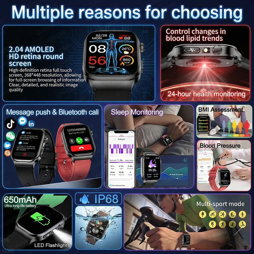 2026 New Hospital Level Health Smart Watch Body Fat ECG Blood oxygen BP Health AMOLED Screen HD Call Sport Smart Watches For Man photo 2