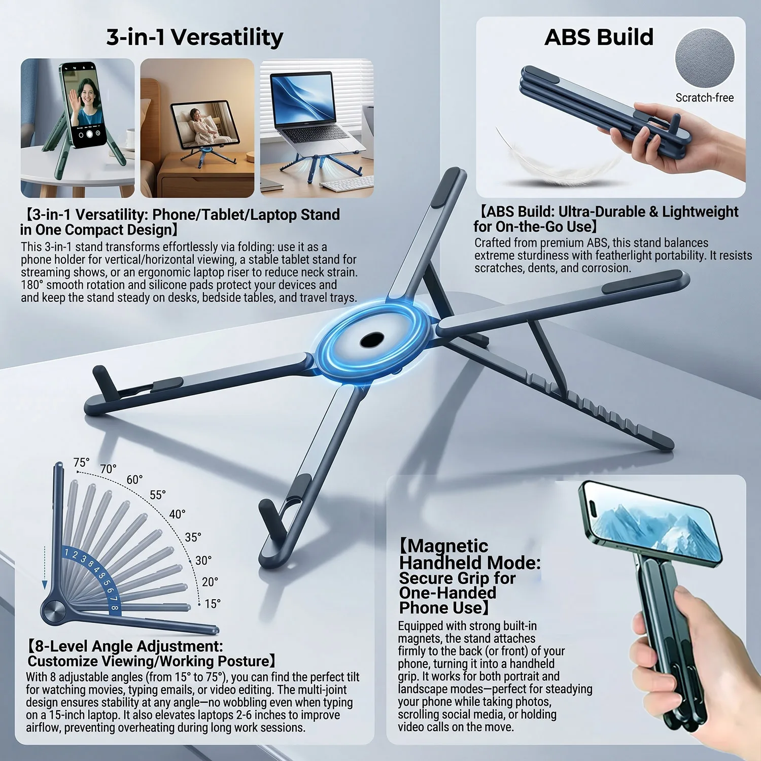Foldable Magnetic Laptop Stand ABS Plastic Portable Adjustable Stand Heat Dissipation Holder for Smart Phone Tablet Notebook photo 6