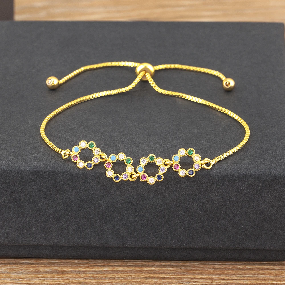 Nidin Sweet Princess Style High Quality Personality Design Adjustable Micro Inlaid Zircon Gold Plated Link Chain Bracelets Gift photo 4