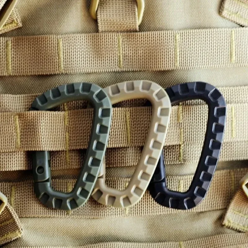 5/10/15/20pcs Tactical D-Shape Plastic Carabiner With Hard Spring Snap Clip ITW Keychain Gear Hook For Outdoor Camping Tools photo 2