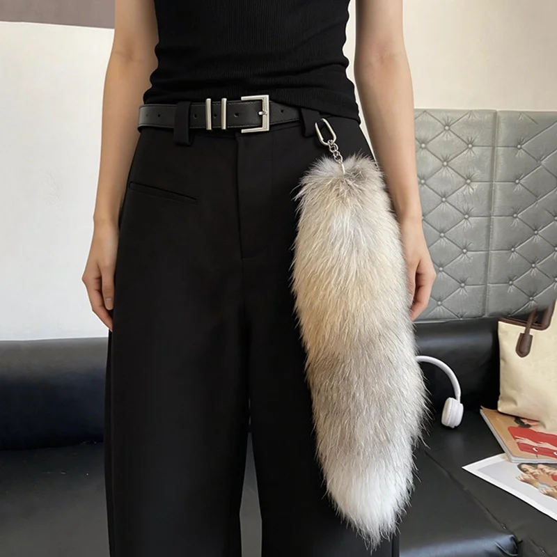 Natural Fox Fur Tail Keychain Fluffy Y2K Wolf Tail Keychains Car Accessories Anime Tail Fur Keychain Bag Charms Jewelry Key Ring photo 6