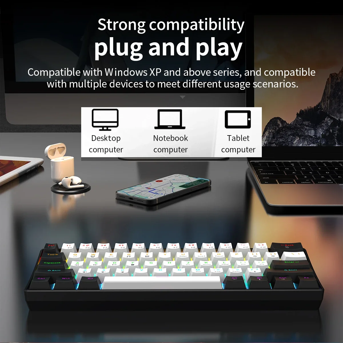 60% Wired Gaming Mechanical Keyboard RGB Backlit Ultra Compact Mini Layout for PC/Mac Gamers And Typists Easy Travel Design photo 6