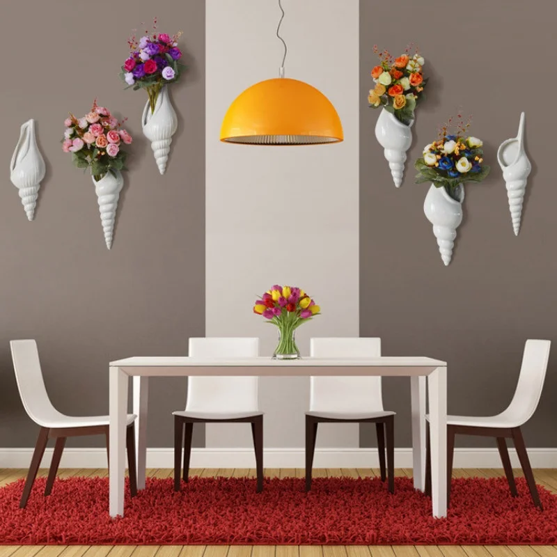 1Pc Amagogo Modern White Ceramic Sea Shell Conch Flower Vase Wall Hanging Home Decor photo 3