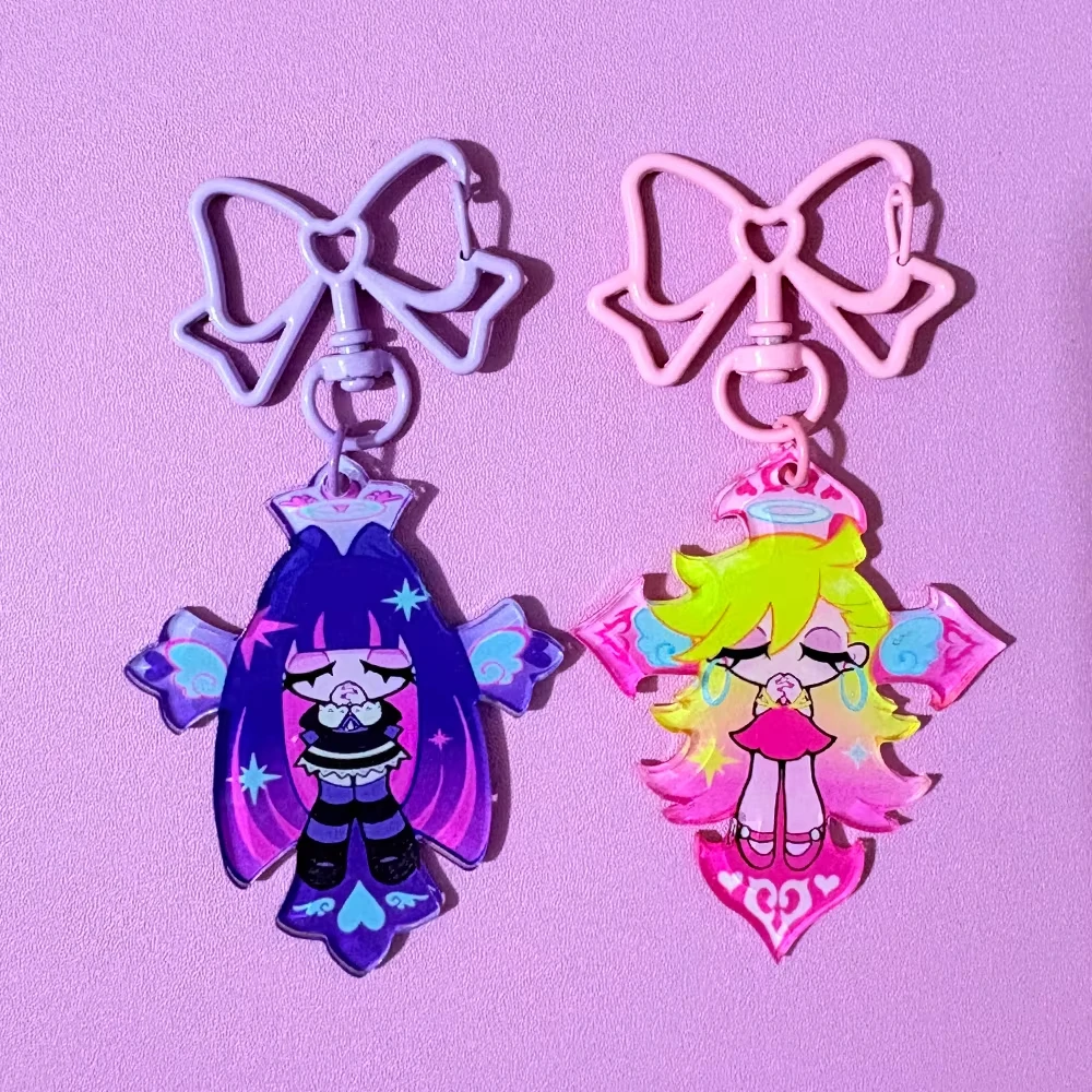 Fashion Panty & Stocking with Garterbelt Anime KeyChain Men Key Chain for WomenKawaii Figure Acrylic Keyring Pendant Gifts photo 5