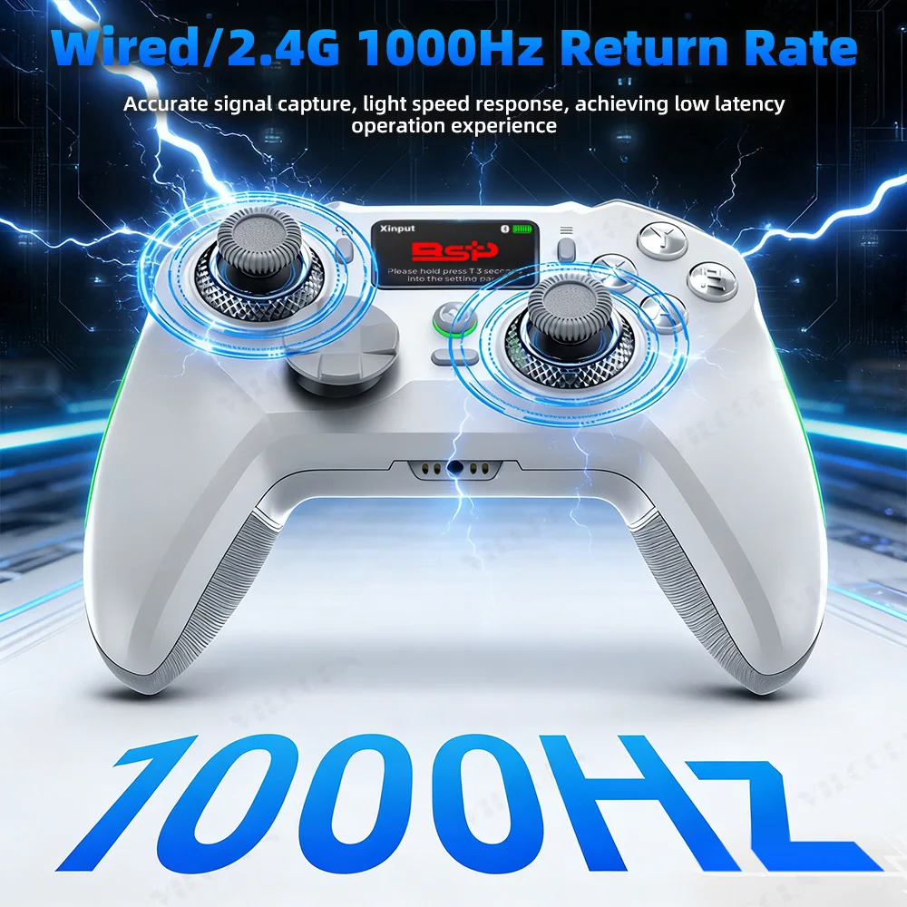 G8 Wireless Game Controller for PC Switch Android iOS Mobile Phone 4 Hall Operation-with TMR Hall Joystick, 30-90gf Adjustable Damping, Smart Screen, Turbo Macro RGB Light, 6-Axis Vibration Gamepad photo 4