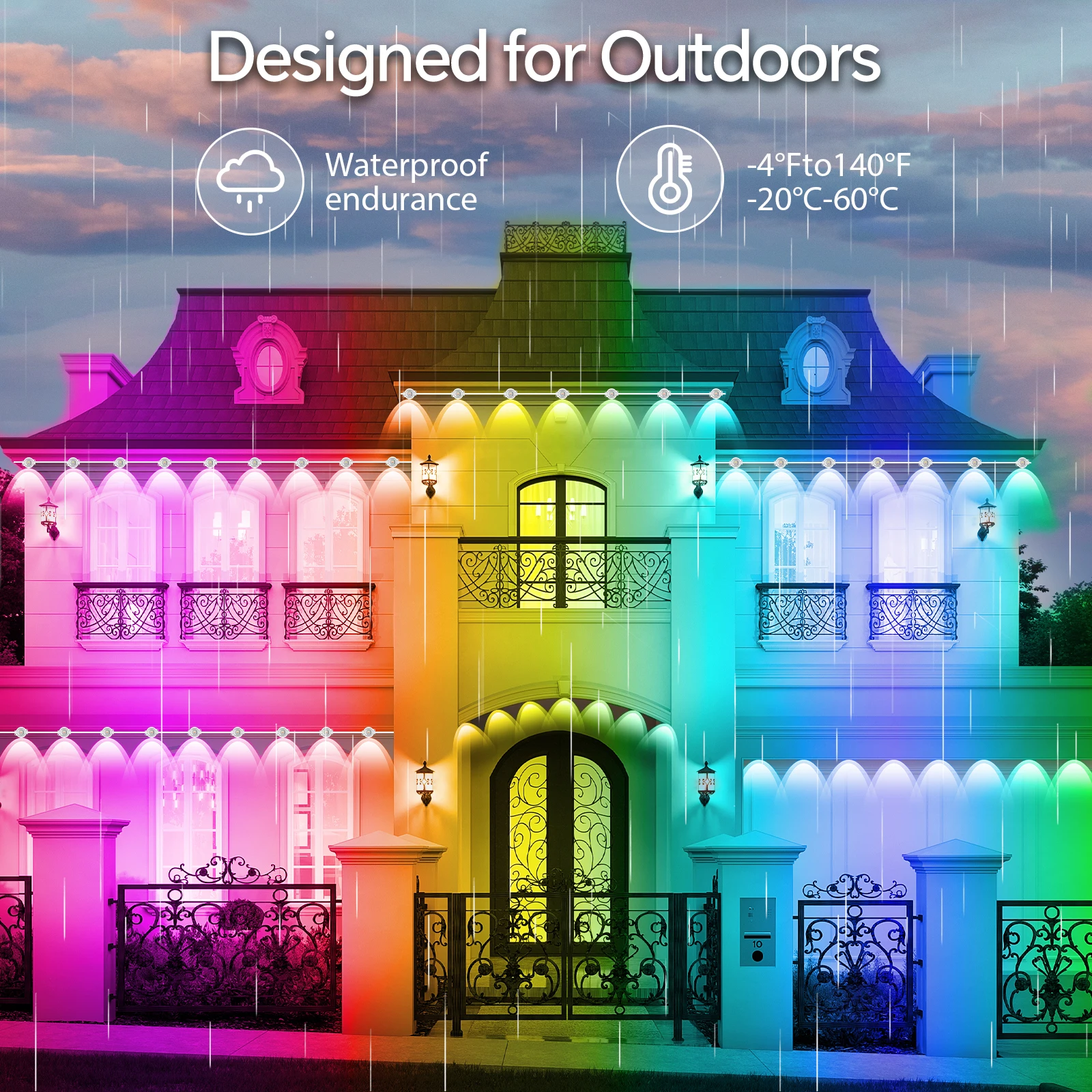 60M & 200FT Permanent Outdoor LED Eaves Lights RGB Waterproof Smart String Lights App Remote Control Color Changing Lamp for House Roof Garden Christmas Holiday Party Daily Accent Lighting photo 5
