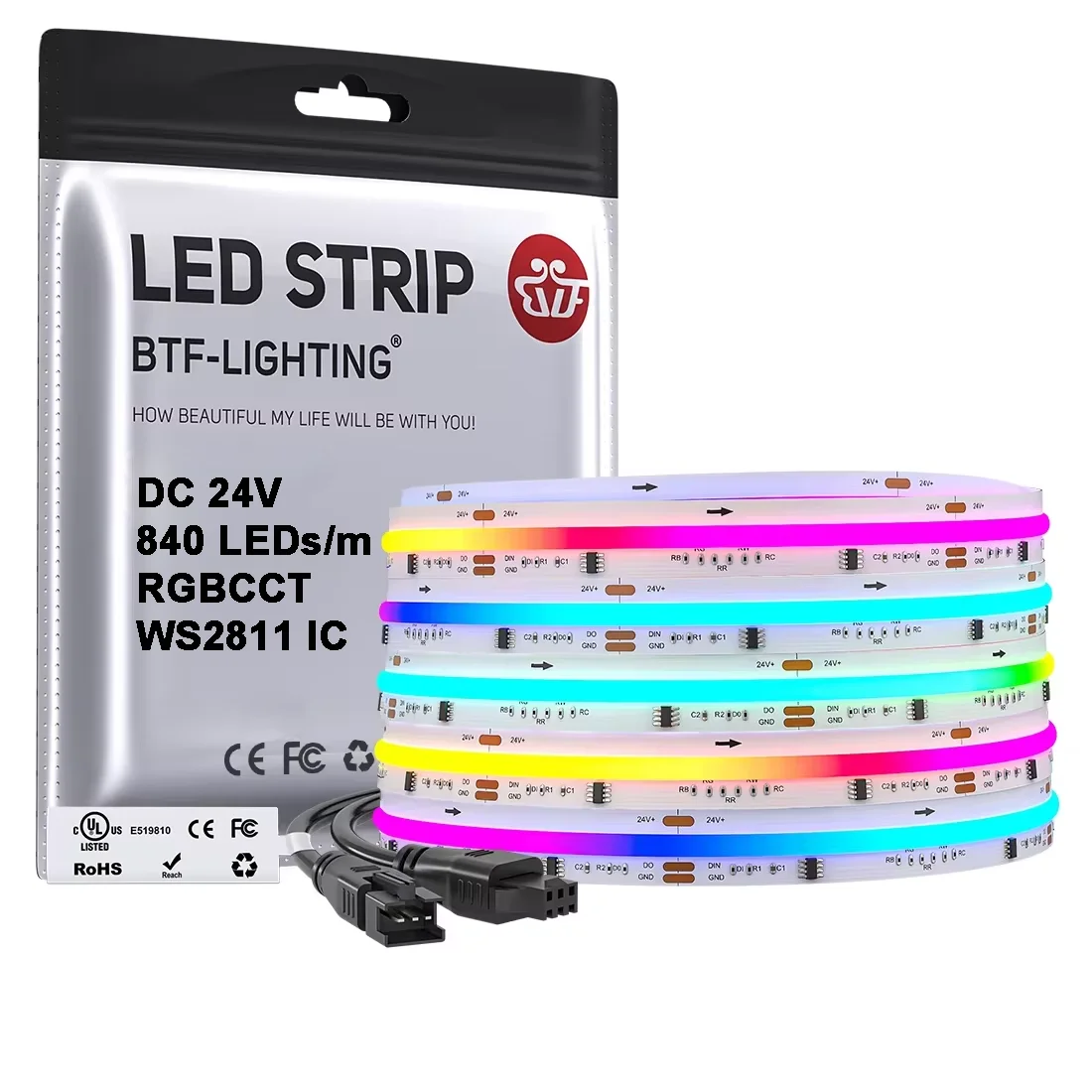 FCOB SPI RGBCCT IC LED Strip Light WS2811 Addressable 840 960 LED Dream Color RGB CW WW DC24V FOB High Flexible COB Lights RA90 photo 1