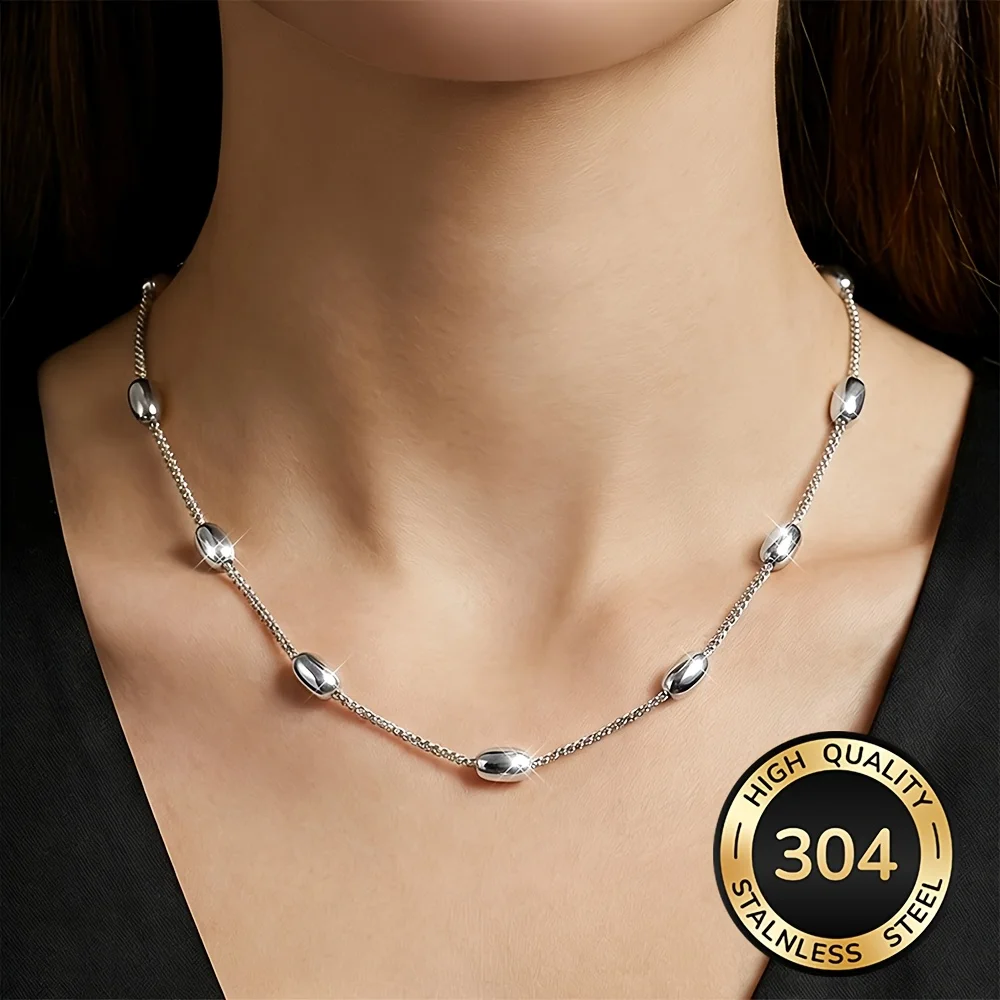 1Pcs High-Quality Stainless Steel Hypoallergenic Beaded Chain Necklace, Fade-Resistant, Comfortable and Versatile, Simple and Elegant, Suitable for Daily Wear or Parties, Fashionable Women's Necklace, Jewelry Accessory, Is a Delicate Gift for Women photo 2