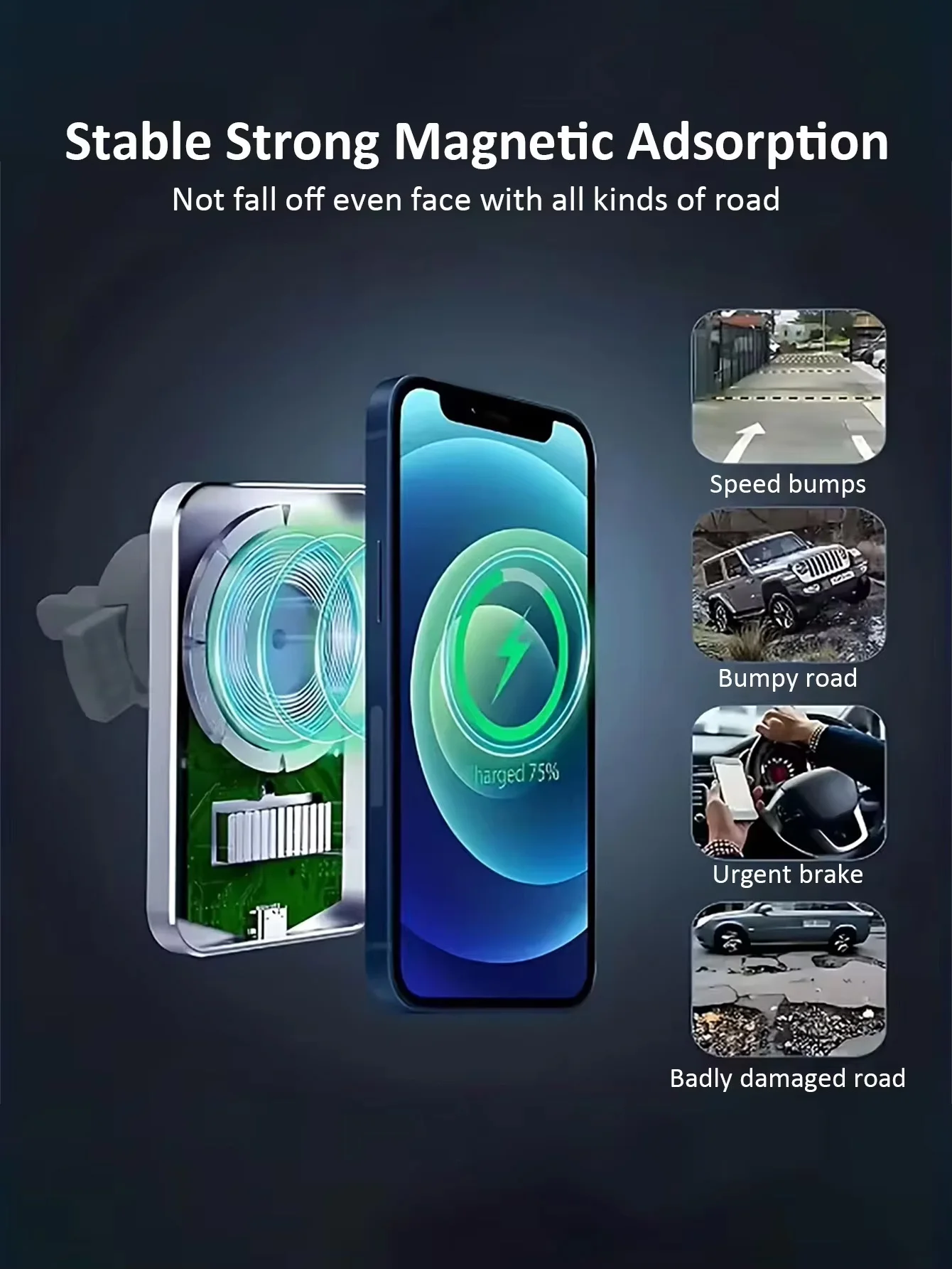 Magnetic wireless car charger phone holder photo 6