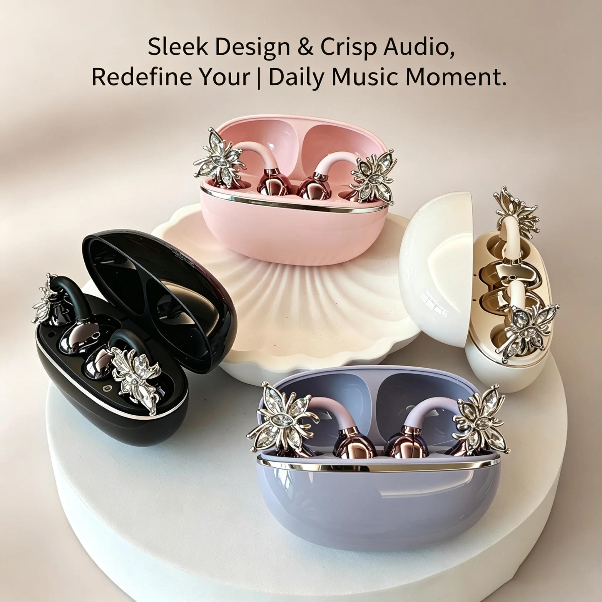 Universal Open Hook Bluetooth Headphones HD Noise Reduction Call Wireless Earphones , Come with Extra Crystal Diamond Butterfly photo 1