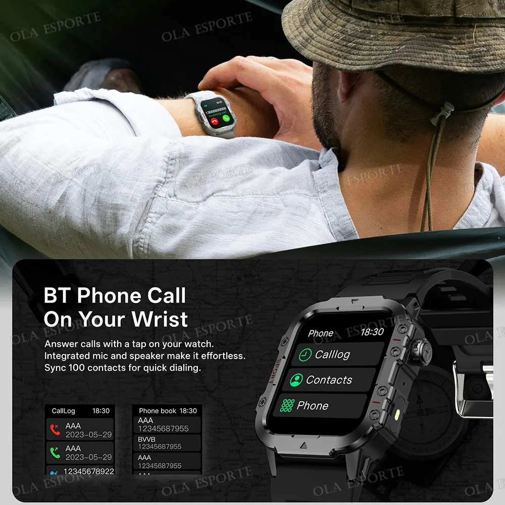 2026 Military Outdoor Smart Watch Men's GPS Flashlight Bluetooth Call 2.01" AMOLED Screen 3ATM Waterproof Sports Smartwatch Ht30 photo 2