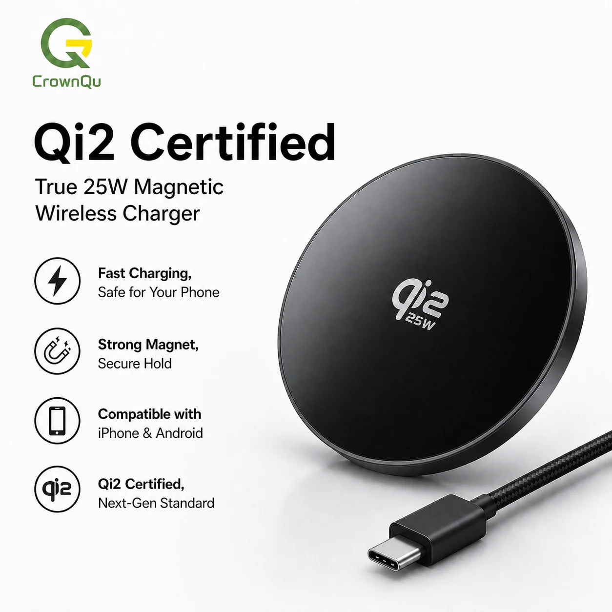 Qi2.2 Wireless Chargers 25W Magnetic Induction USB TypeC Adapter For iPhone 17 16 15 Pro Max‌ 5W Airpods Series Xiaomi Samsung photo 4