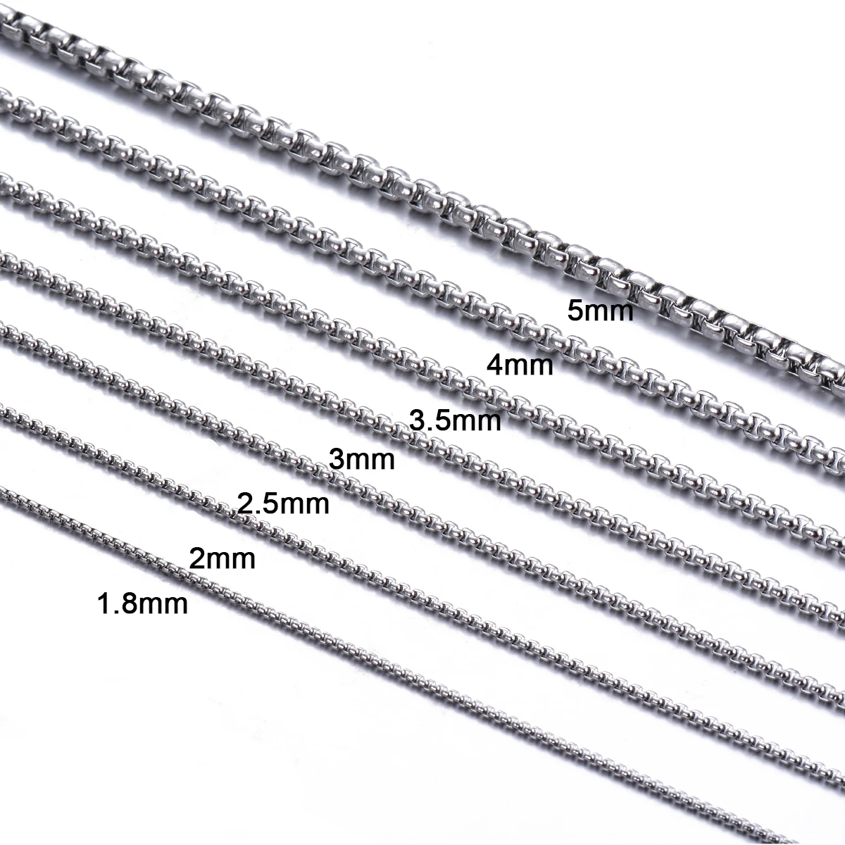 1Pc Stainless Steel Square Rolo Stainless Steel Chain Necklace Round Box Necklace Men Women Width 2mm-5mm photo 6