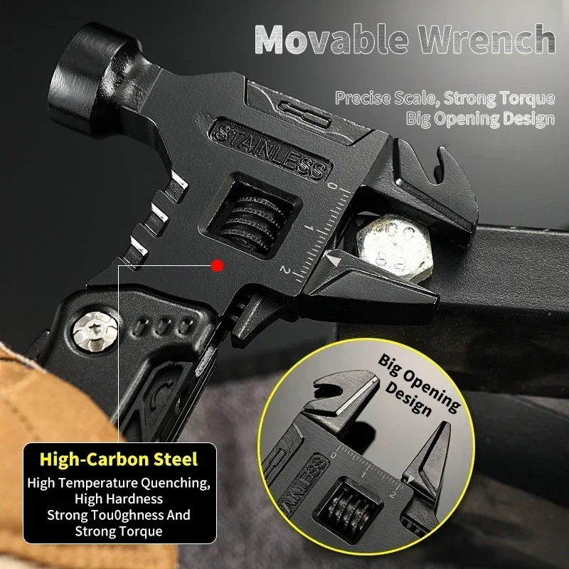 Portable EDC Survival Multi-Tool, 15-in-1 Hammer Wrench Pliers Tool Bottle Opener with Sheath for Hiking Outdoor Camping photo 3