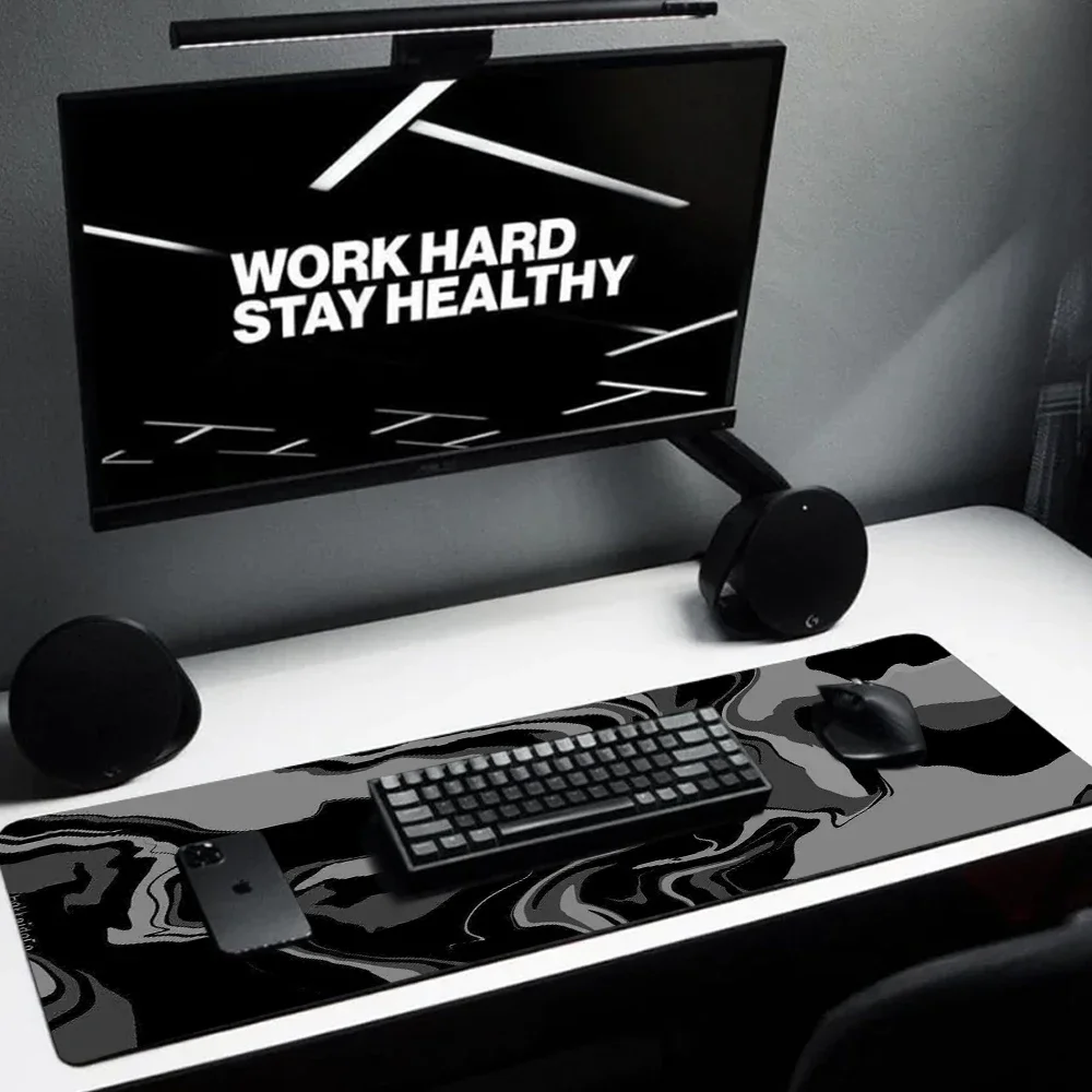 Line Liquid Mouse Pad Gaming Accessories Topographic Table Mat Marble Black Carpet Gray 100x50cm Custom Pc MousePad Desk Mat photo 3