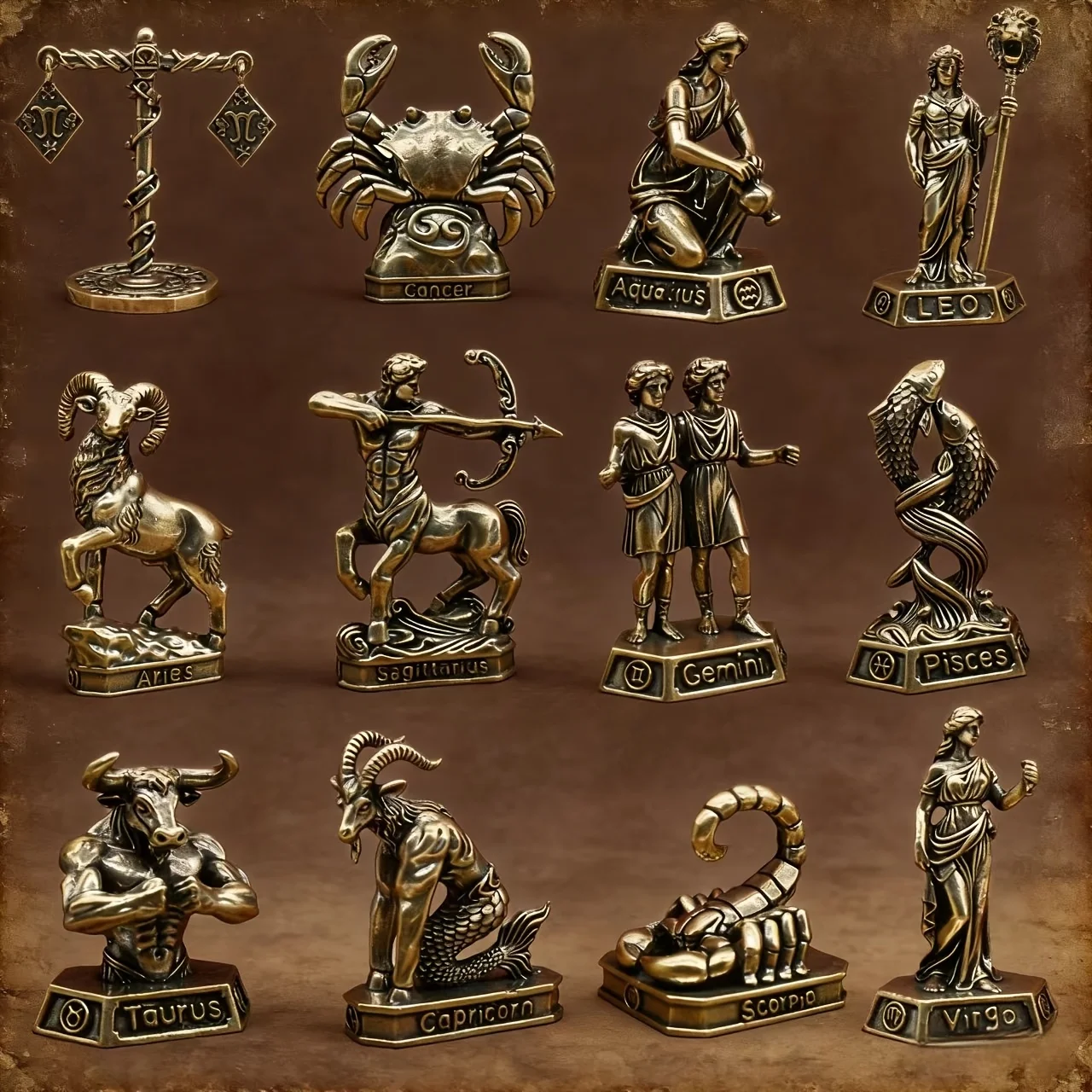 Handmade Brass Zodiac Signs - Vintage Constellation Statues, Home/Office Decor Collectibles photo 1