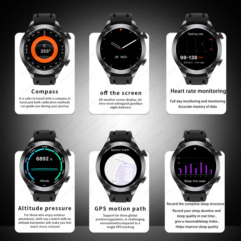 New GPS Track Smart Watch Men AMOLED Screen Outdoor Sports Fitness Heart Rate Compass IP68 Waterproof Bluetooth Call Smart Watch photo 6