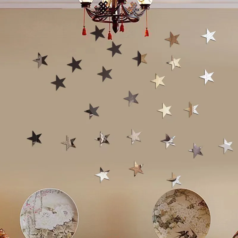 20pcs Acrylic Star Mirror Wall Sticker Cartoon Starry Wall Stickers For Kids Rooms Wall Decals Home Decor Cute Stars Art Mural photo 5