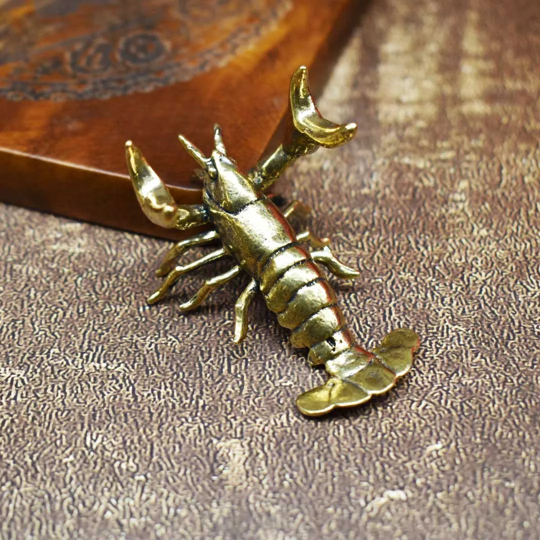 Brass Lobster Figurine Retro Metal Miniature Statue Sea Animal Desktop Ornament Home Table Decor Collectible Sculpture photo 4