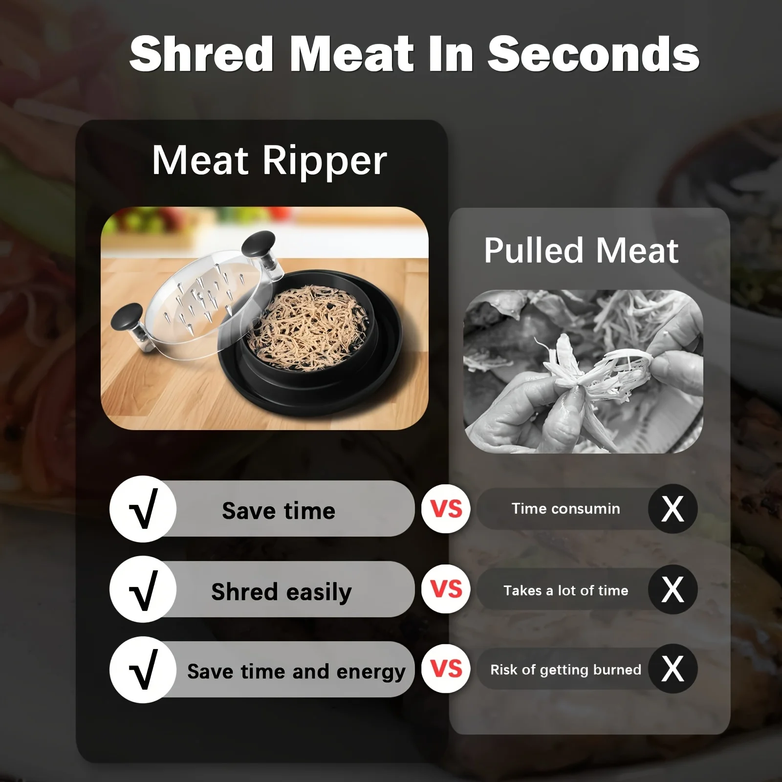 Upgraded Chicken Shredder with Transparent Cover: Large Anti-Slip Rotating Tool for Chopping Chicken, Beef, Cabbage,Vegetables photo 4